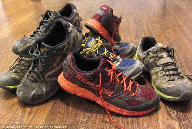 Pile of Montrail Shoes